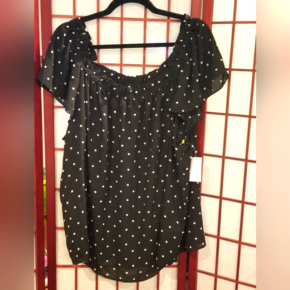 NWT Black & White Polka Dot Blouse Size 3X by CeCe